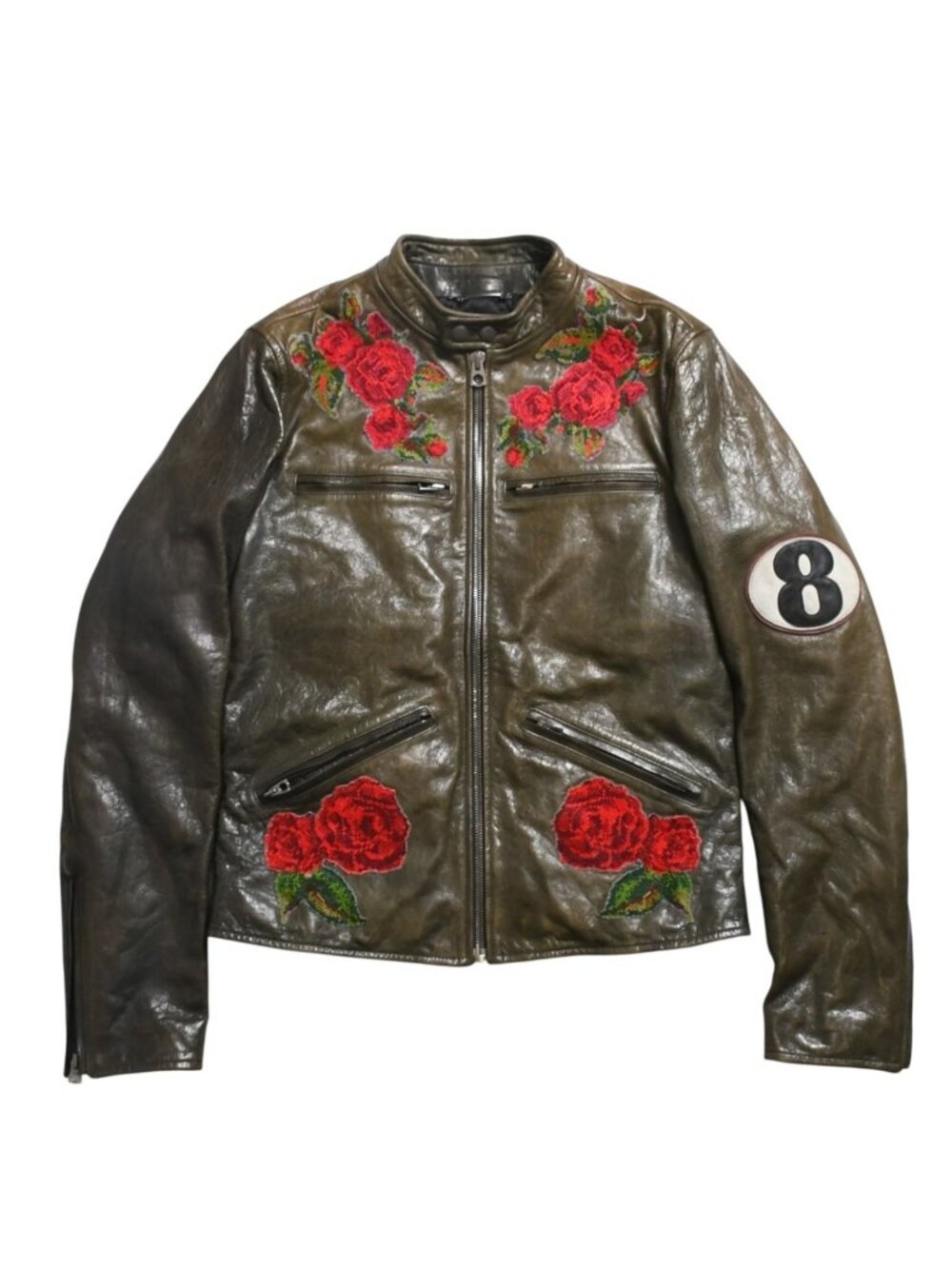 Dolce & Gabbana Silk Lambskin Jacket Khaki Red Silver